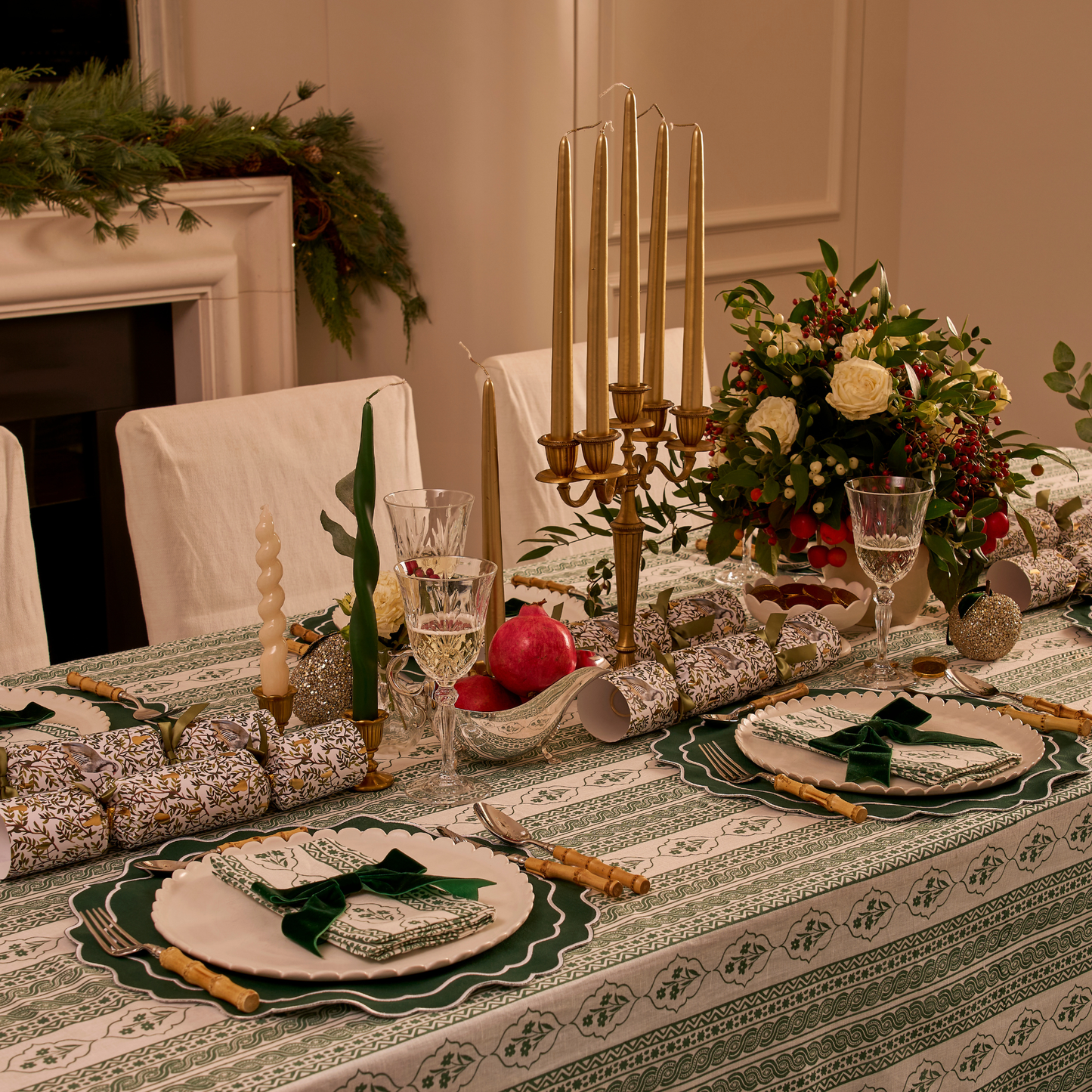 First Bloom Linen Blend Tablecloth Emerald Green