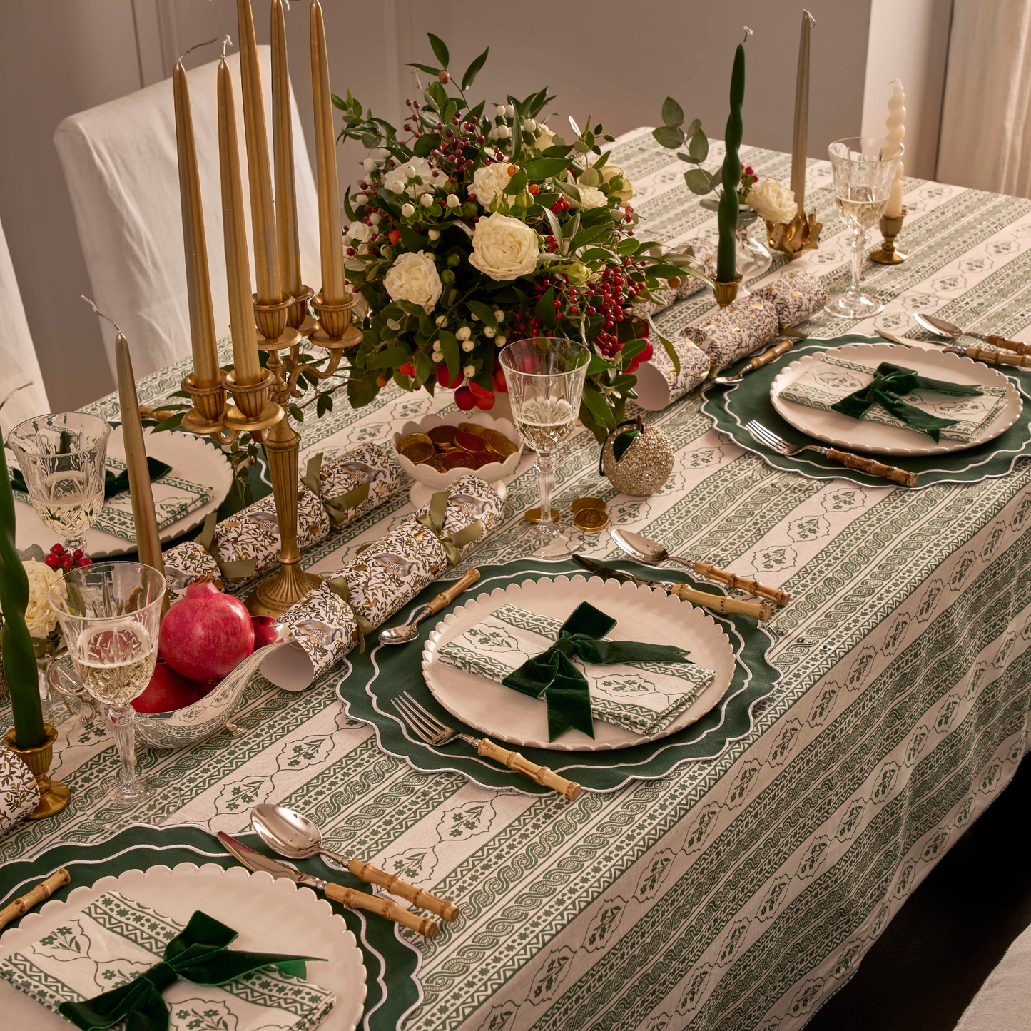 First Bloom Linen Blend Tablecloth Emerald Green