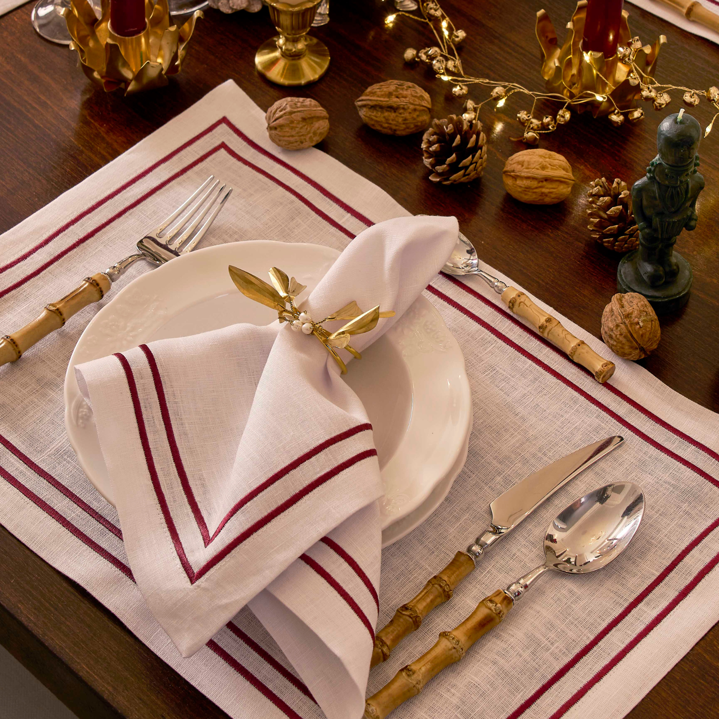 The Embroidered Stripe Festive Tableware Set Ruby Red (4 persons) - SAVE 15%