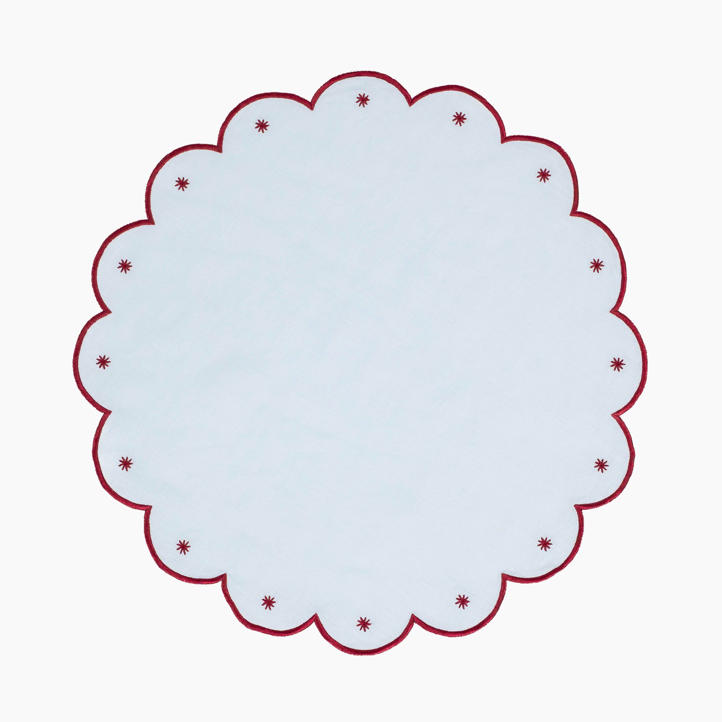 Starry Nights - Linen Scalloped Edge Placemat Baby Blue with Ruby (set of 4)