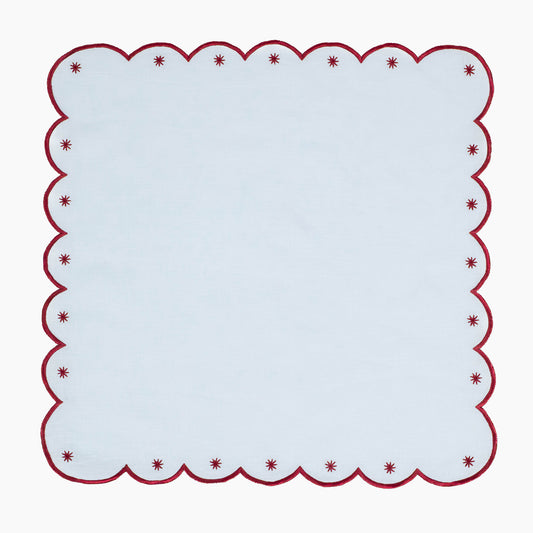Starry Nights - Linen Scalloped Edge Napkin Baby Blue with Ruby (set of 4)