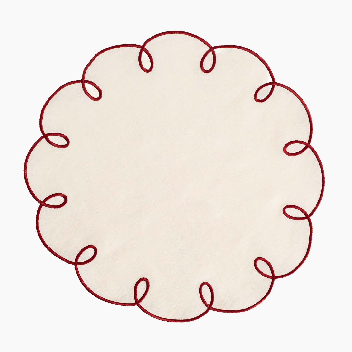 Bon Bon - Linen Scalloped Edged Placemat - Ivory with Garnet (set of 4)