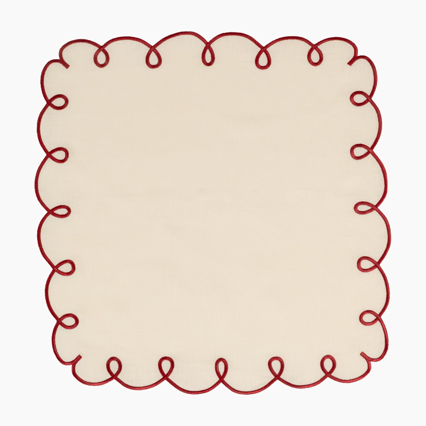 Bon Bon - Linen Scalloped Edged Napkin - Ivory with Garnet (set of 4)