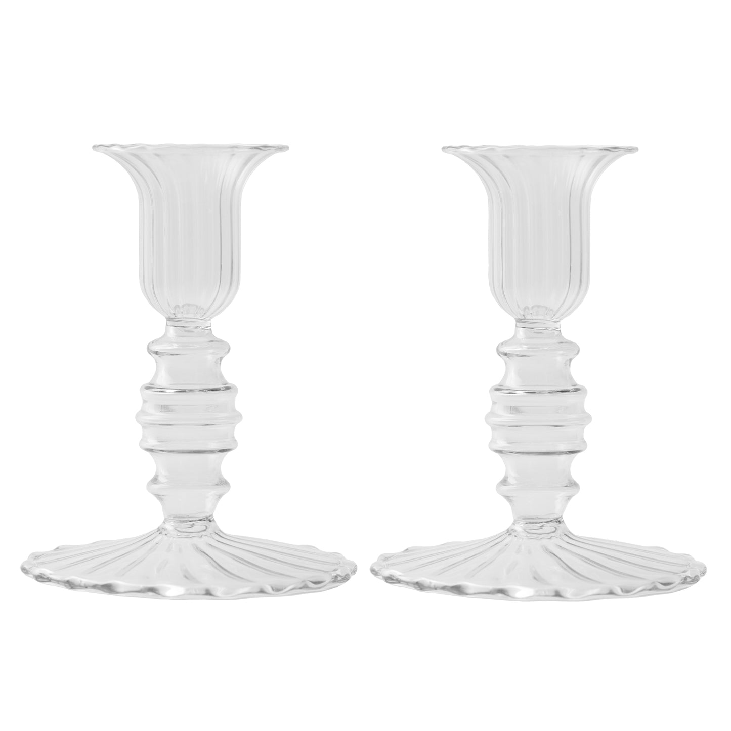 Set of 2 - Glass Candle Holder - Clear Flute