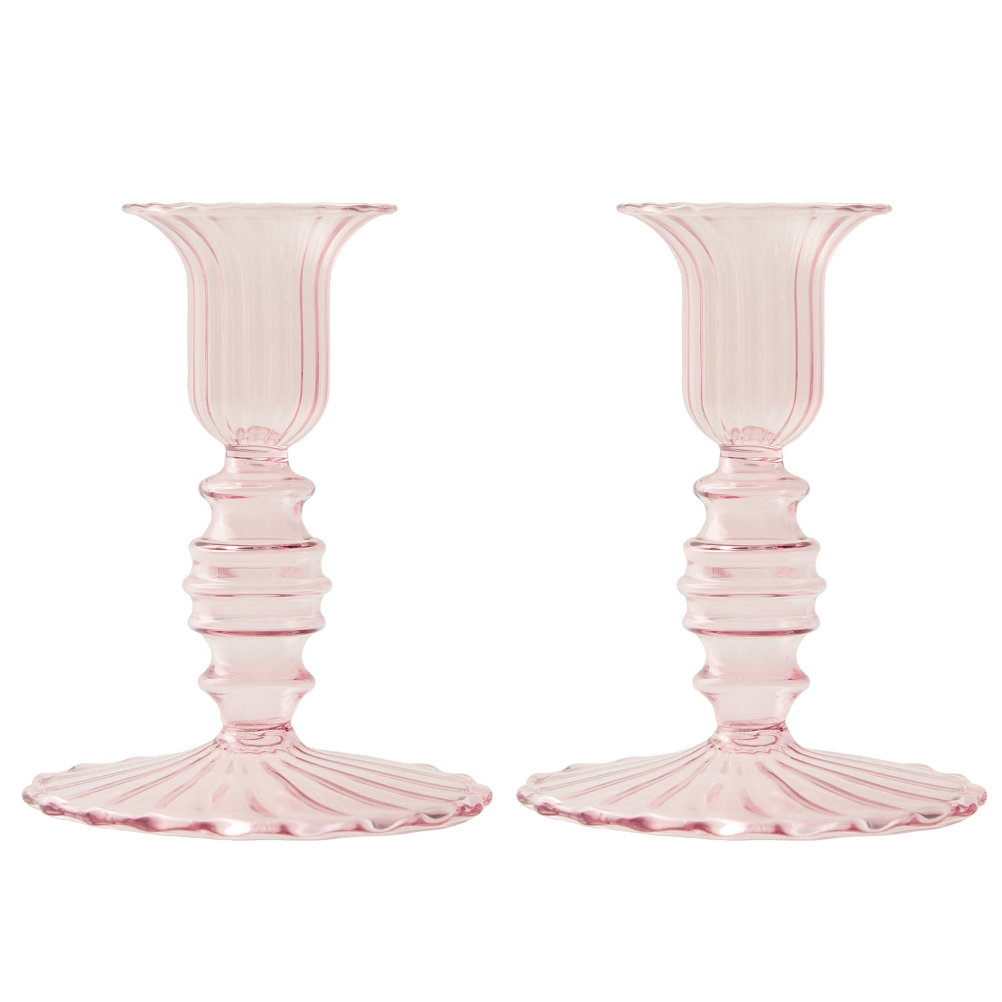 Set of 2 - Glass Candle Holder - Pink Flute