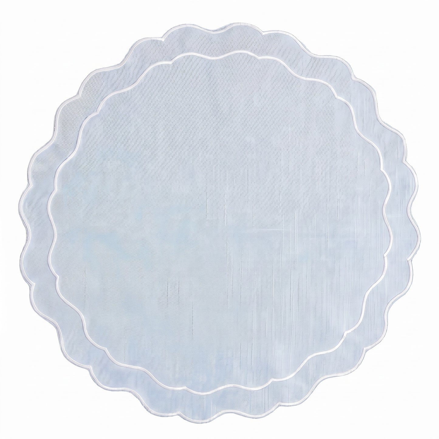 Linen Scalloped Edged Placemats - Powder Blue with White (set of 4)