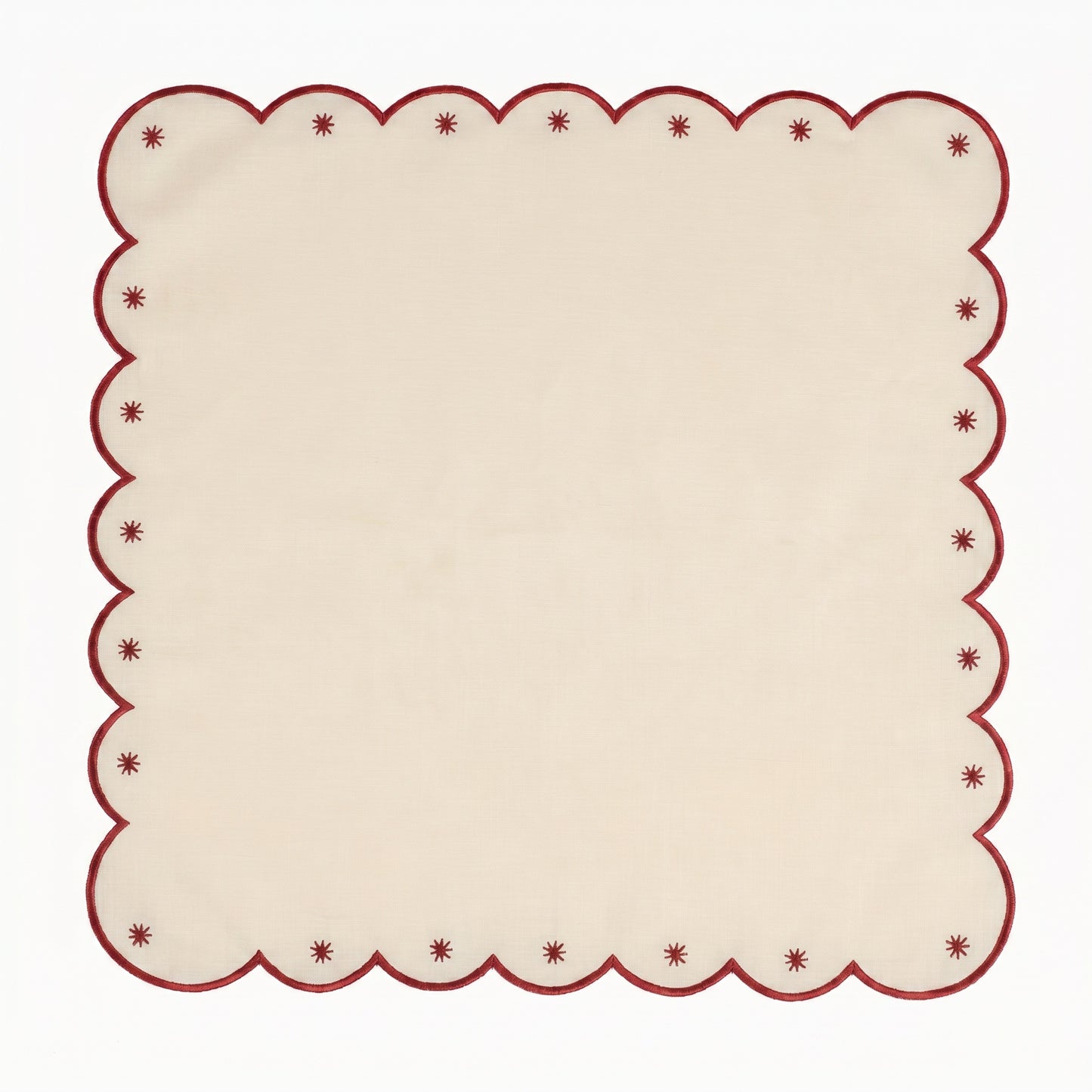 Starry Nights - Linen Scalloped Edge Napkin - Ivory with Garnet (set of 4)