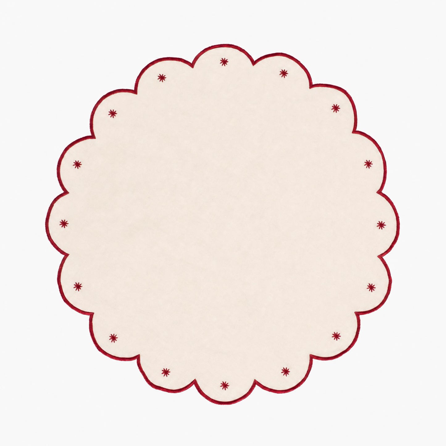 Starry Nights - Linen Scalloped Edge Placemat - Ivory with Garnet (set of 4)