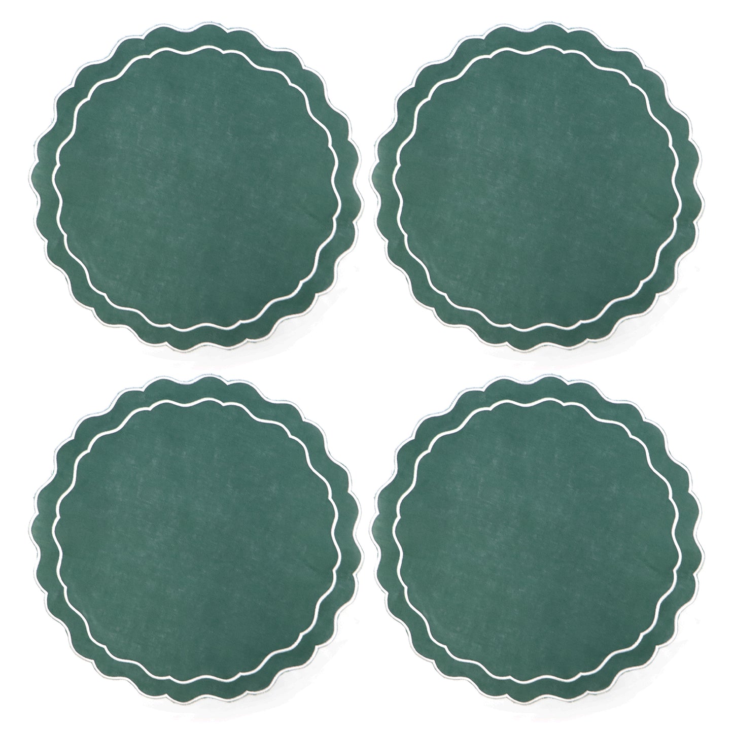 Set of 4 - Linen Scalloped Edged Placemats - Emerald Green