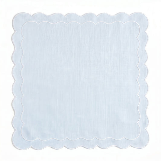 Linen Scalloped Edged Napkins - Powder Blue with White (Set of 4)