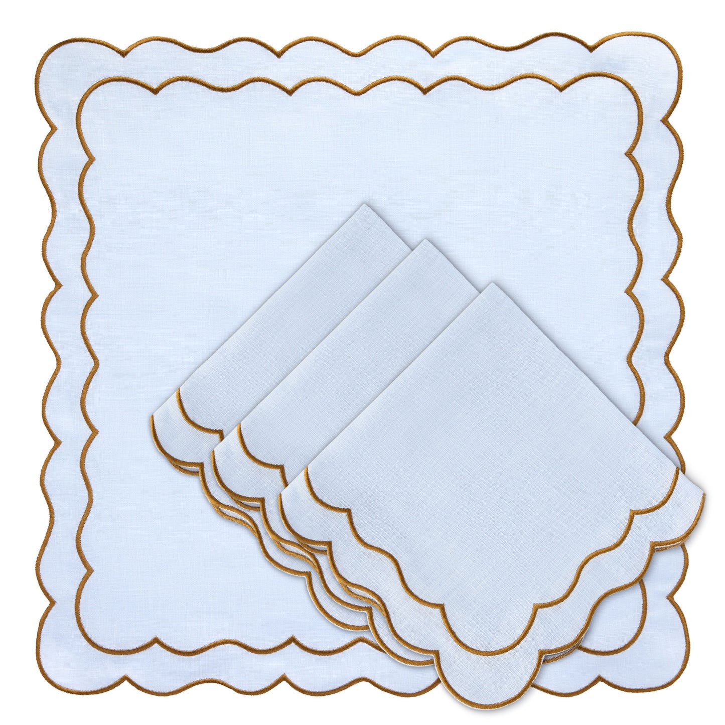 Set of 4 - Pure Linen Scalloped Edged Napkin - Baby Blue