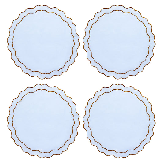Set of 4 - Pure Linen Scalloped Edged Placemat - Baby Blue