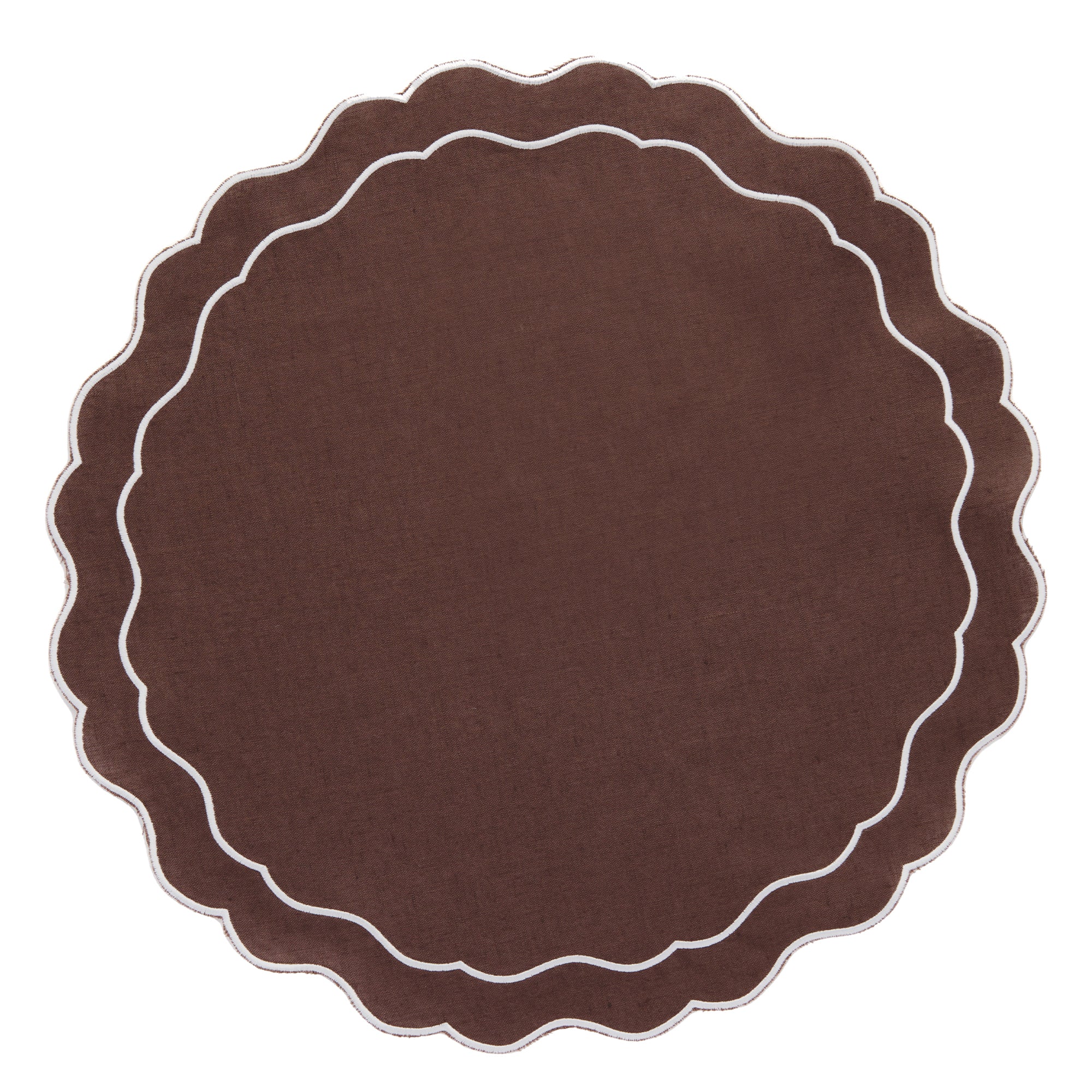 Set of 4 Pure Linen Scalloped Edged Placemat Chocolate Clio and