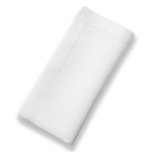Set of 4 - Linen Hemstitched Napkins - White
