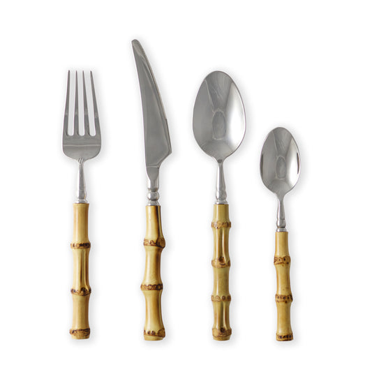 4 Piece Bamboo Handle Stainless Steel Cutlery Set