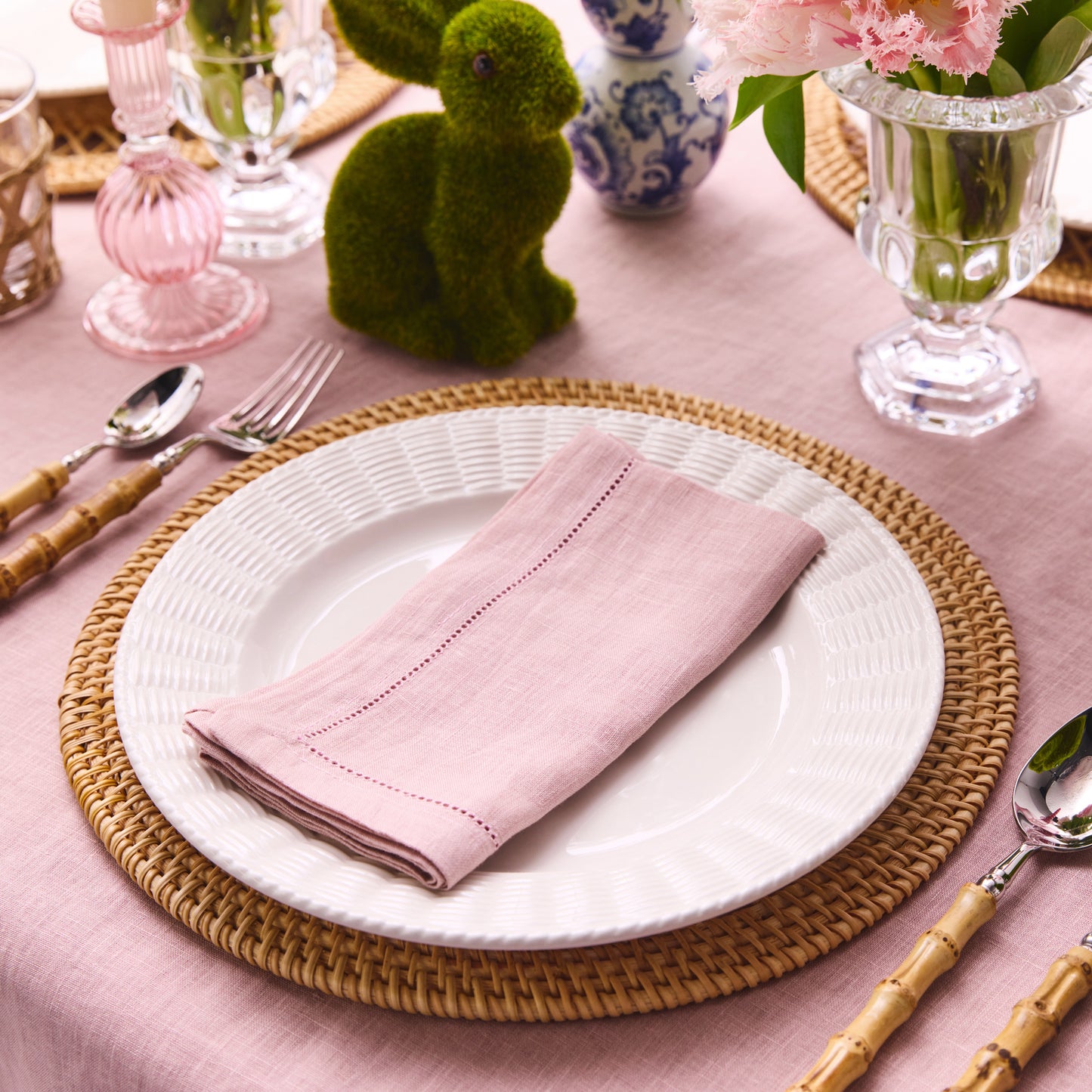 Set of 4 - Pure Linen Hemstitch Napkin - Dusty Pink