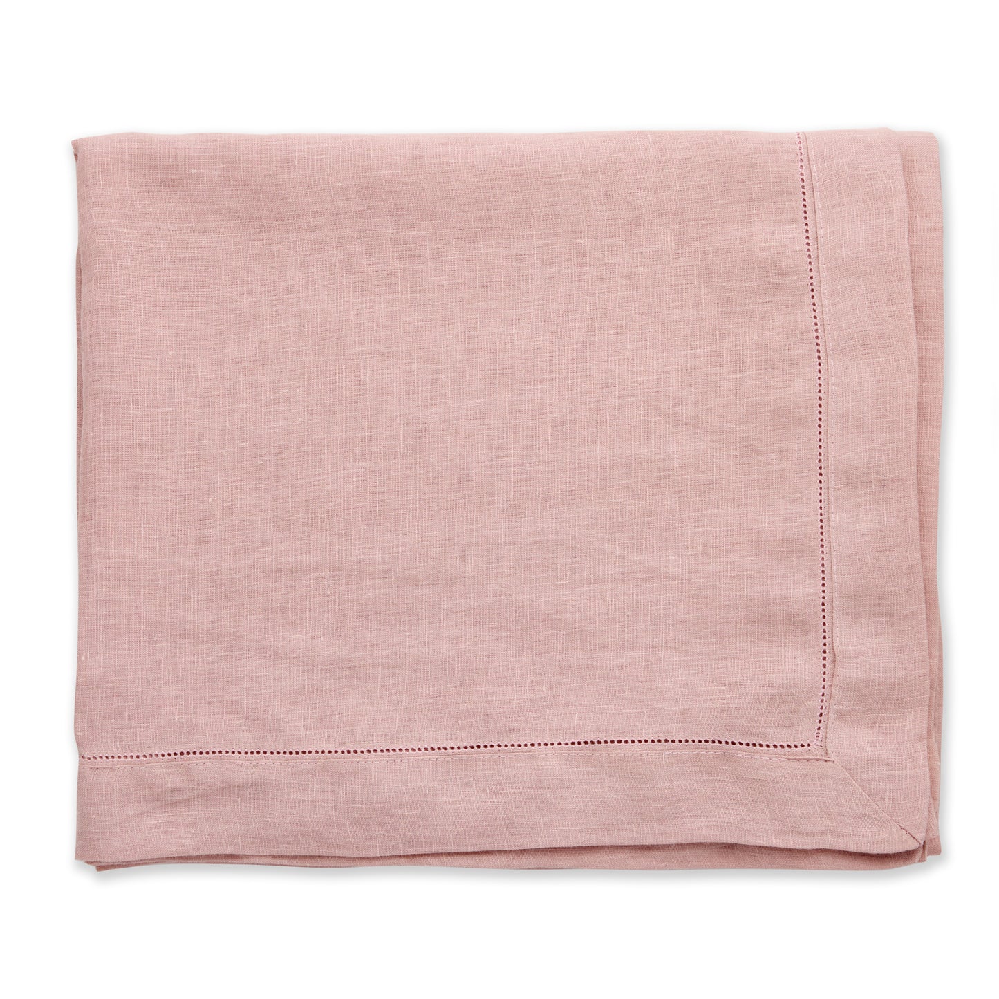 Pure Linen Tablecloth with Hemstitched Edge - Dusty Pink - 6-8 person table size