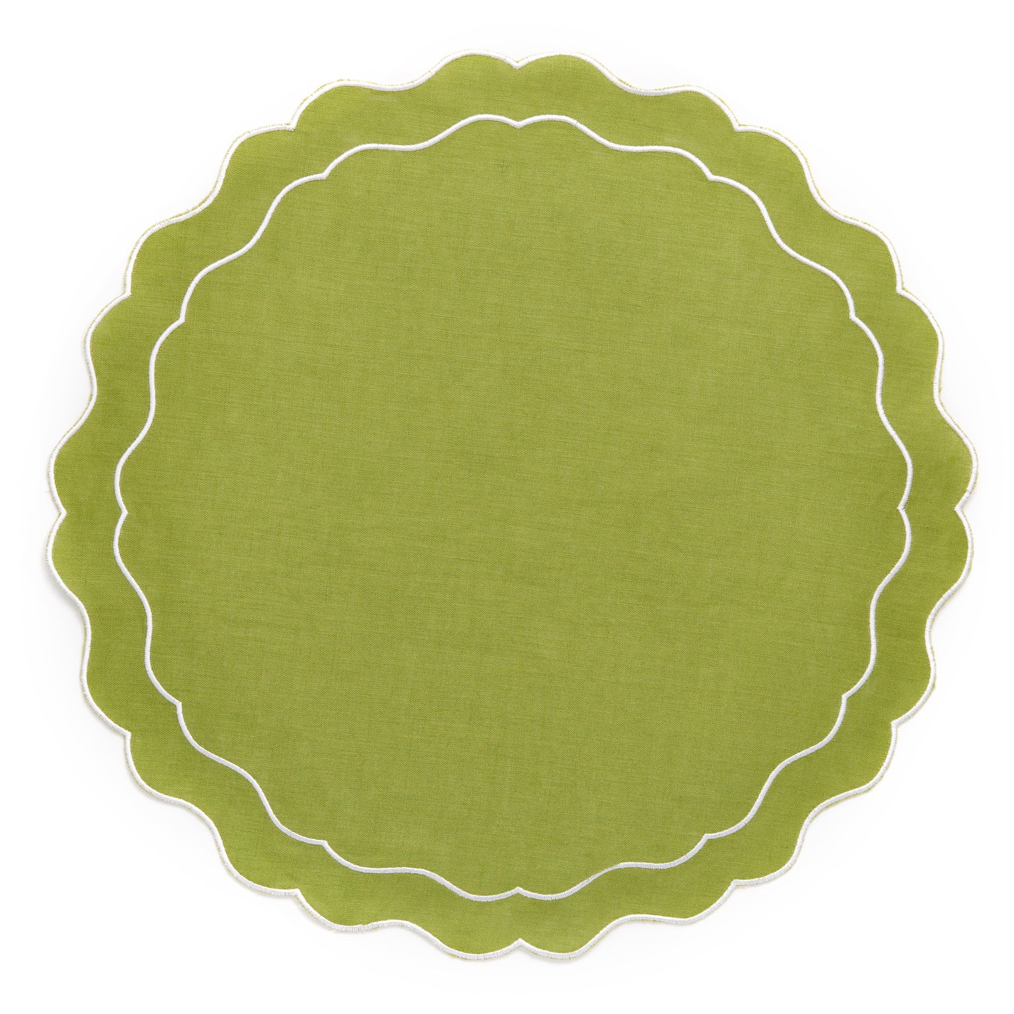 Set of 4 Linen Scalloped Edged Placemats Green Clio and Clover