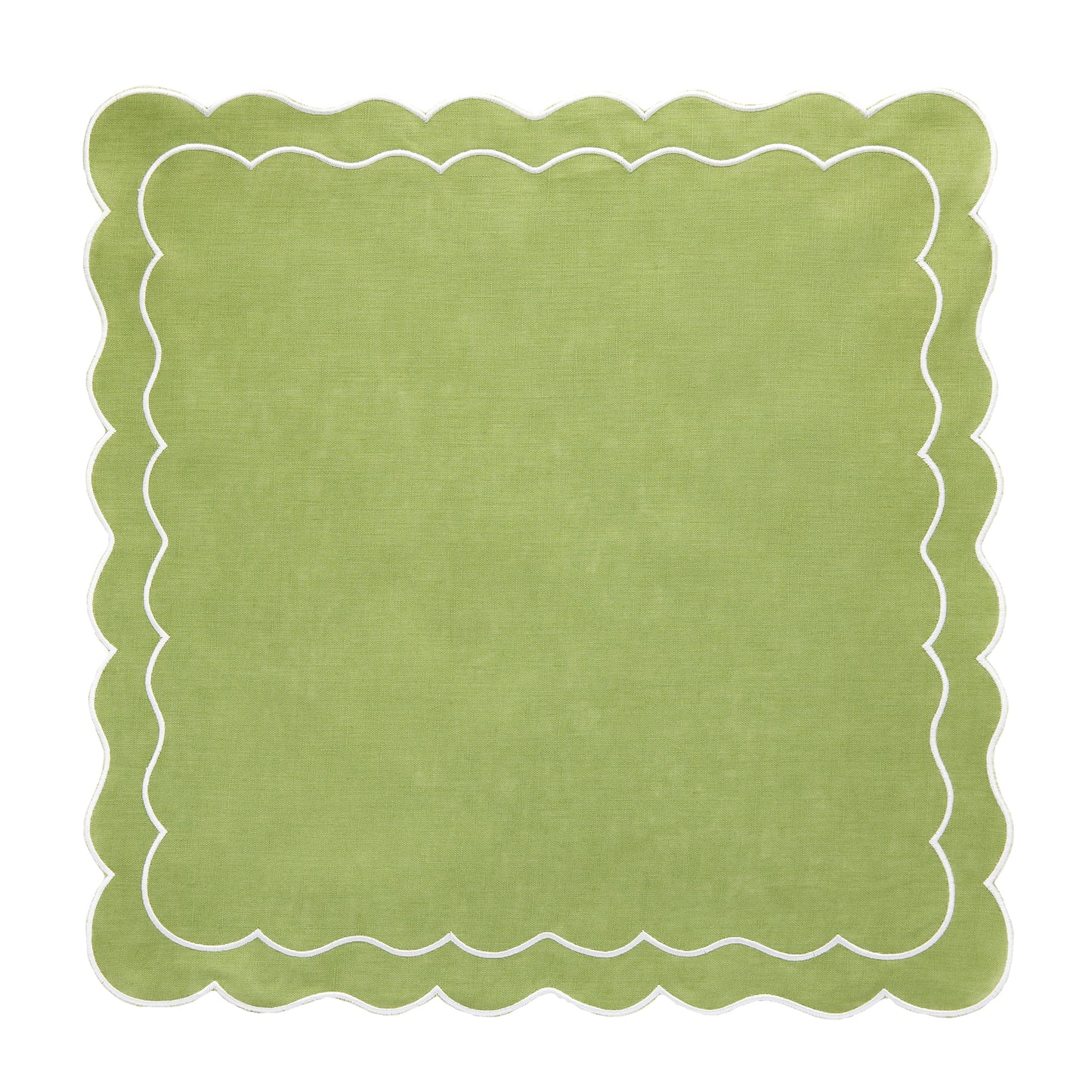 Set of 4 - Pure Linen Scalloped Edged Napkin - Green
