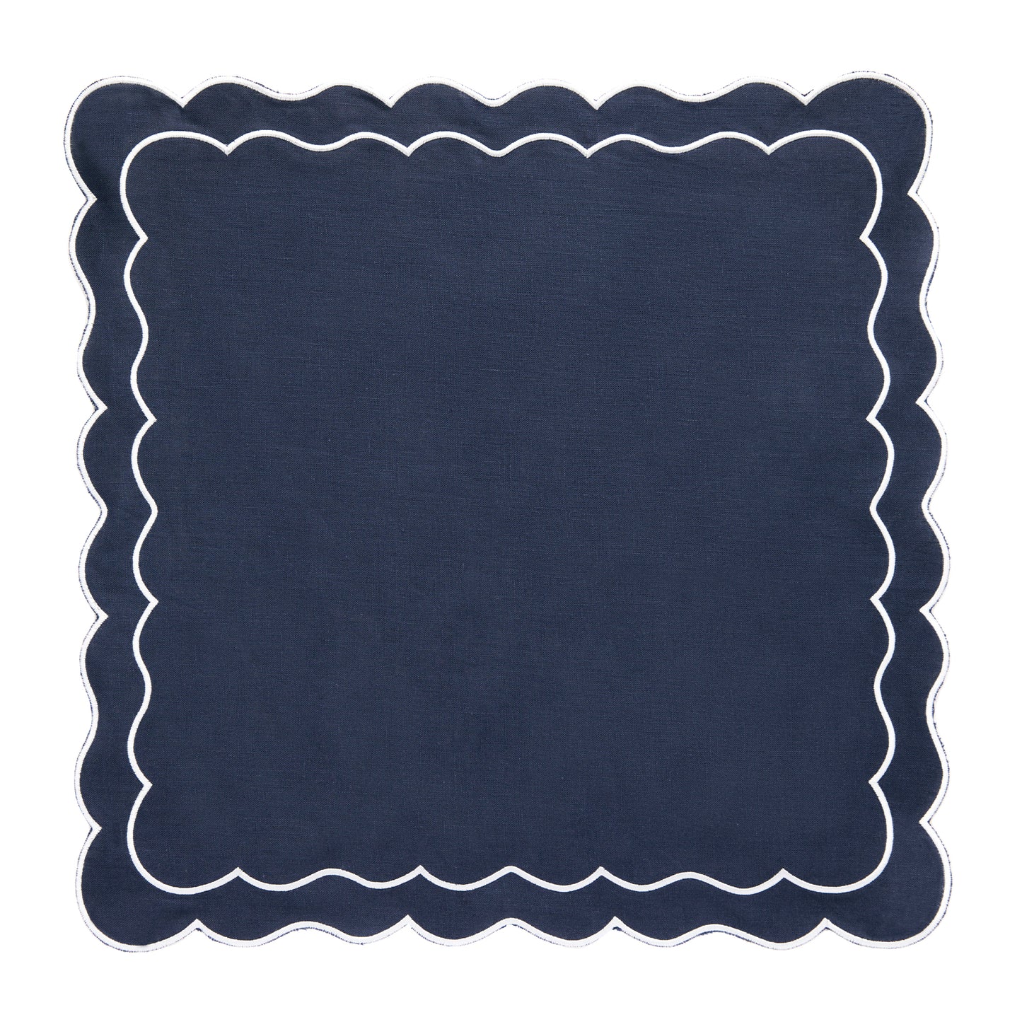 Set of 4 - Pure Linen Scalloped Edged Napkin - Oxford Blue