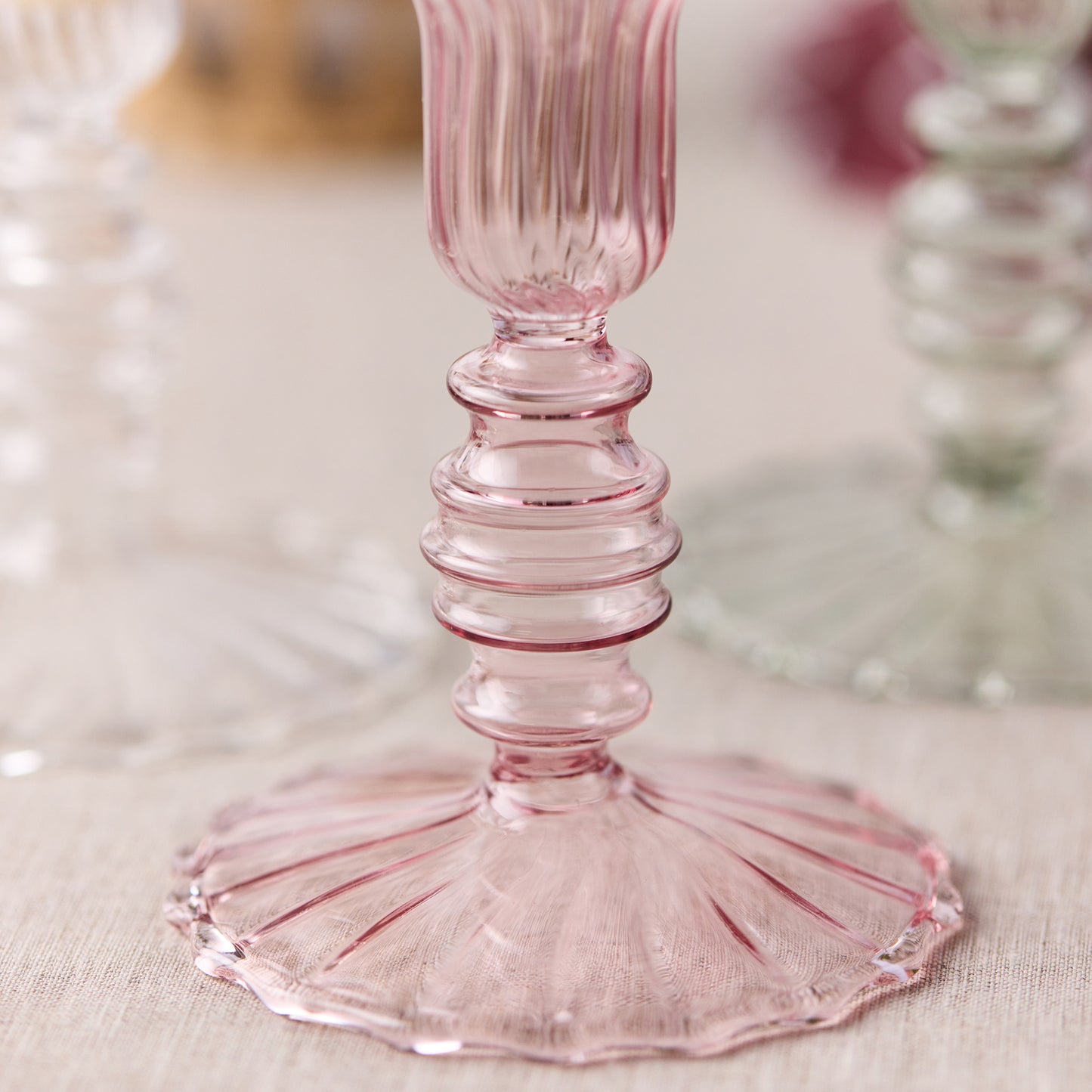 Set of 2 - Glass Candle Holder - Pink Flute