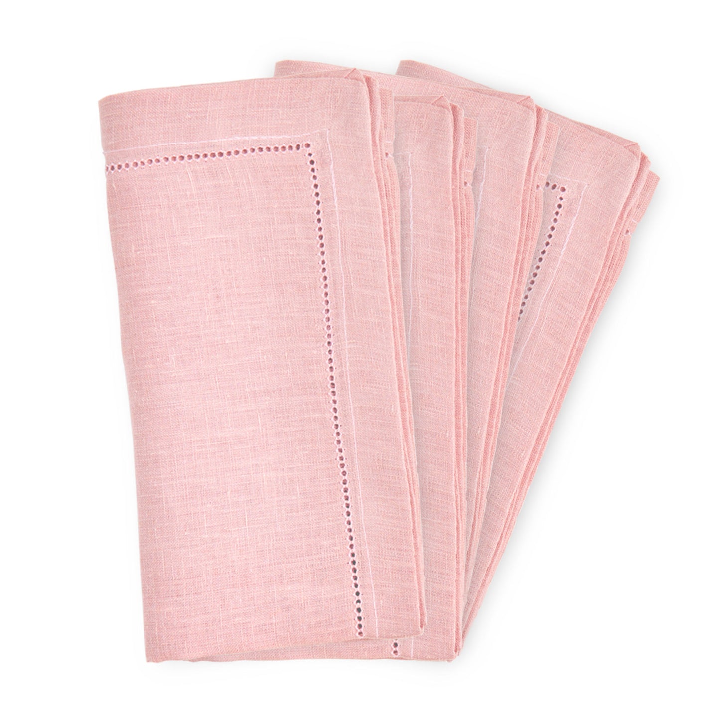 Set of 4 - Pure Linen Hemstitch Napkin - Dusty Pink