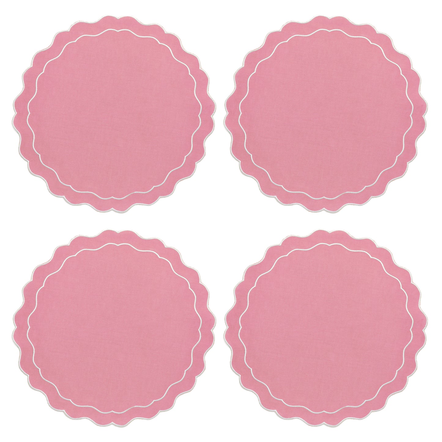 Set of 4 - Linen Scalloped Edged Placemats - Pink