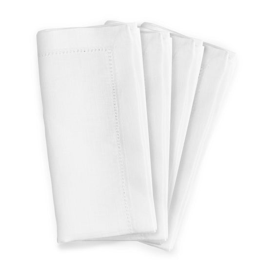 Set of 4 - Linen Hemstitched Napkins - White
